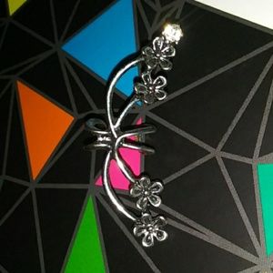 Silver floral ear cuff